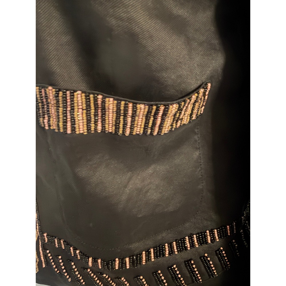 DKNY Womens Black Beaded Open Front Cropped Jacket Size 4 Pink Gold Accents - Picture 8 of 12